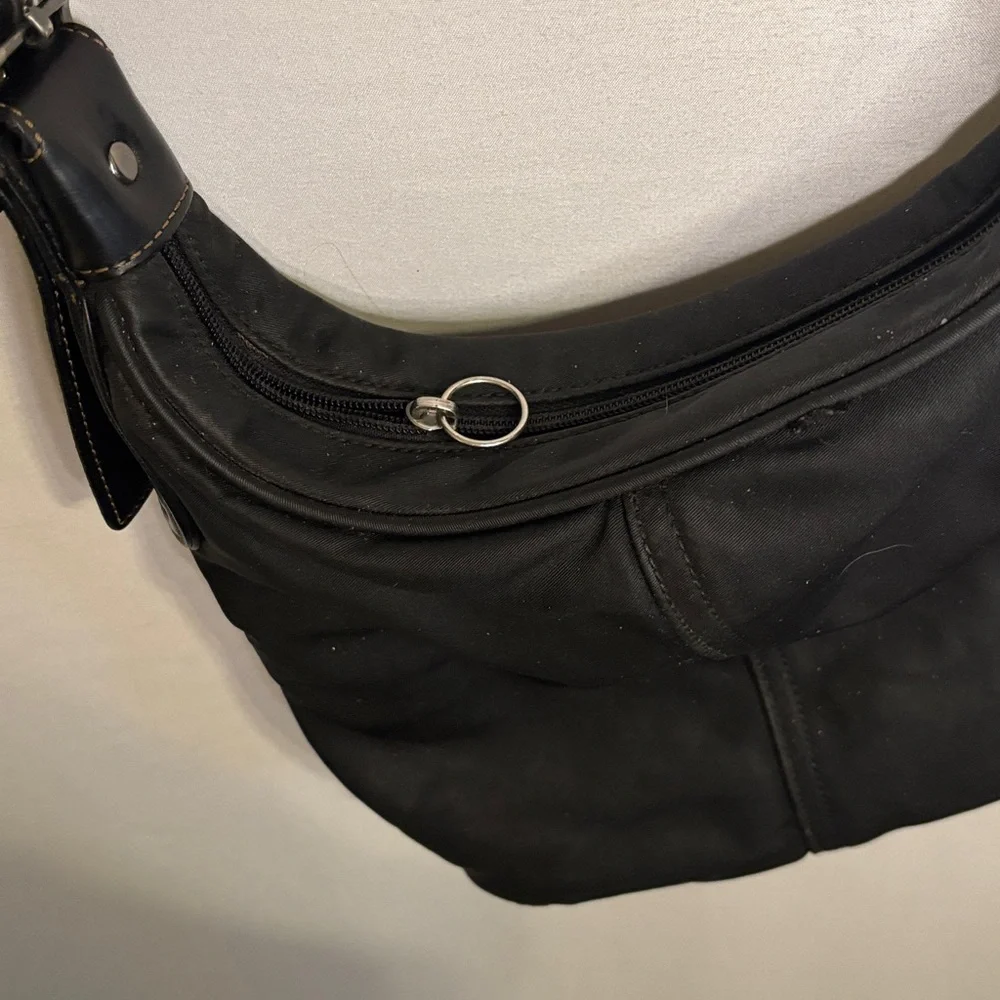 Coach Wax Canvas Bag Hobo Black Crossbody Shoulder Purse